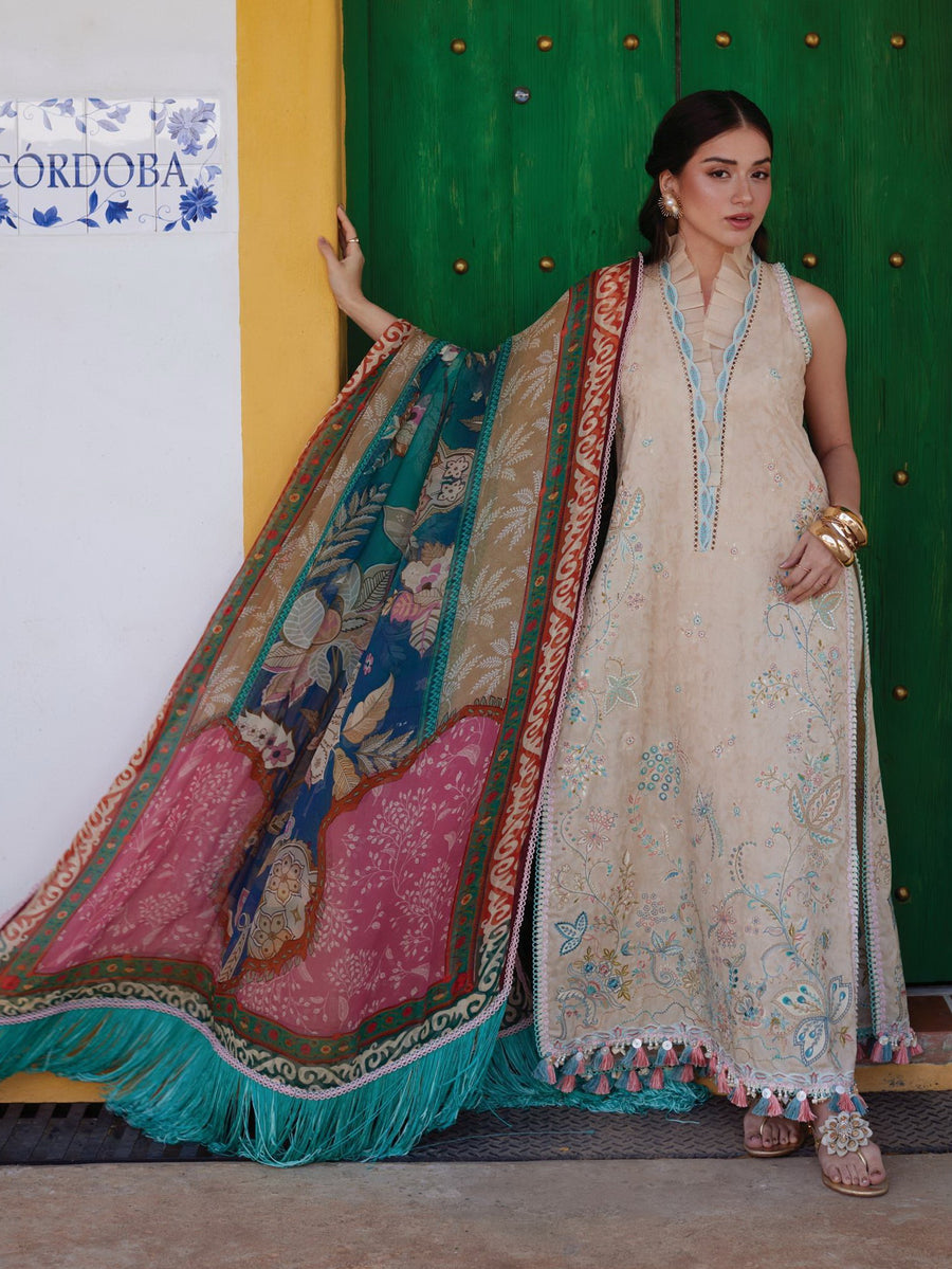 Farah Talib Aziz Embroidered Lawn Unstitched 3Pc Suit FTA-12 Isabella Sand