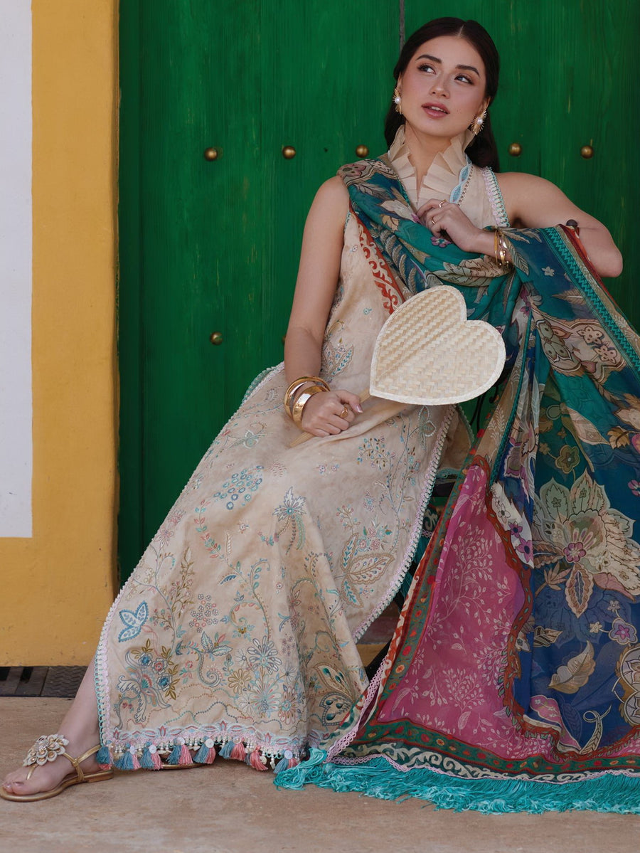 Farah Talib Aziz Embroidered Lawn Unstitched 3Pc Suit FTA-12 Isabella Sand