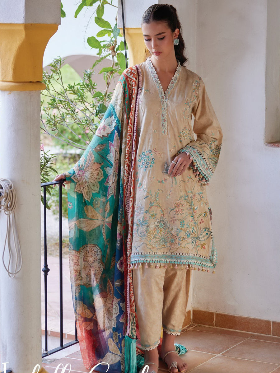 Farah Talib Aziz Embroidered Lawn Unstitched 3Pc Suit FTA-12 Isabella Sand