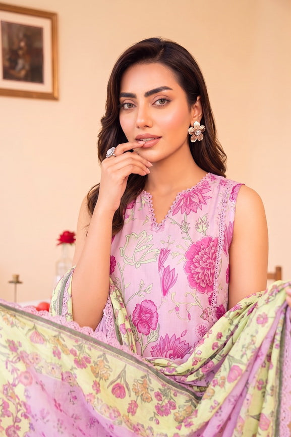 Faiza Faisal FNF Prints Unstitched Lawn 3Pc Suit - FUCHSIA PINK
