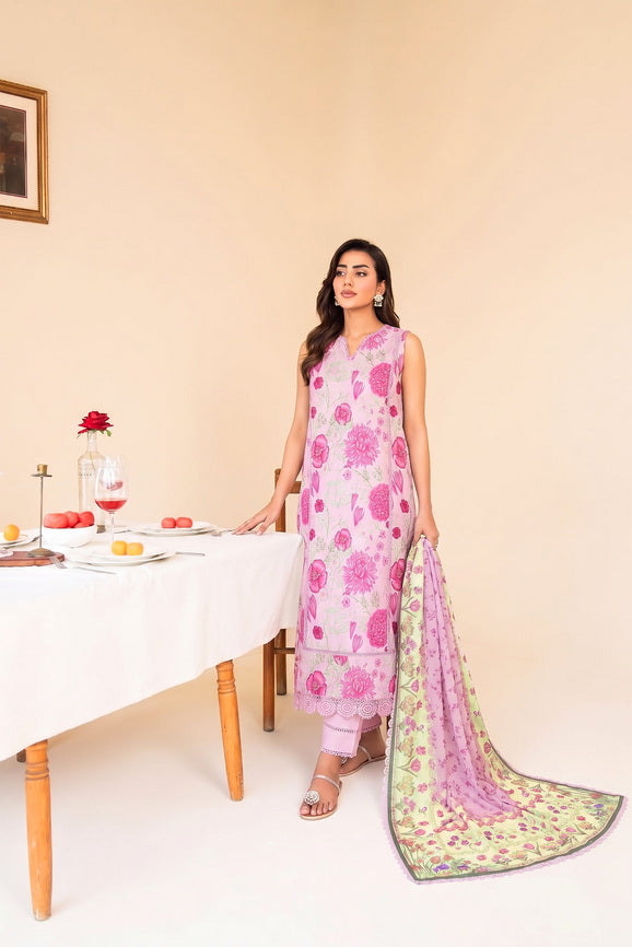 Faiza Faisal FNF Prints Unstitched Lawn 3Pc Suit - FUCHSIA PINK