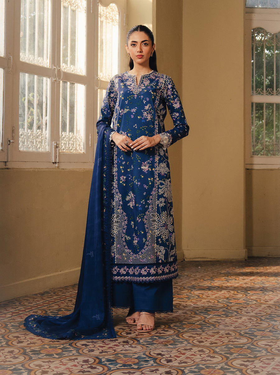 Afrozeh Daybreak Embroidered Lawn Unstitched 3Pc Suit - DUSKMELT