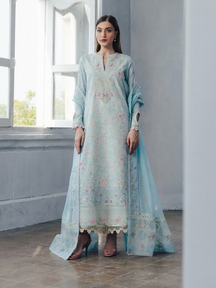 Afrozeh Daybreak Embroidered Lawn Unstitched 3Pc Suit - DAWNFALL