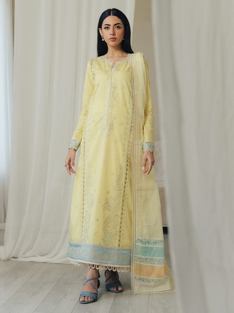 Afrozeh Daybreak Embroidered Lawn Unstitched 3Pc Suit - DAYGLOW