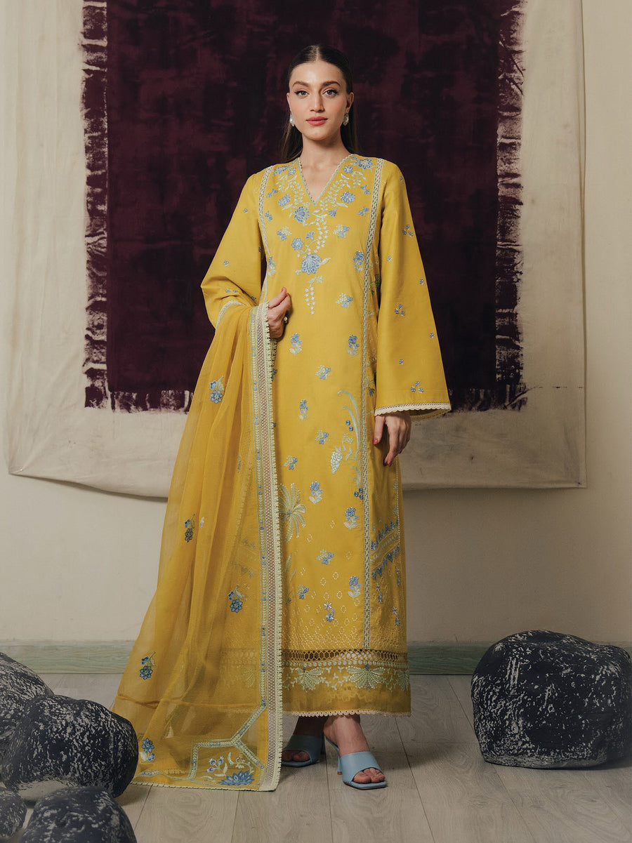 Afrozeh Daybreak Embroidered Lawn Unstitched 3Pc Suit - SUNHAZE