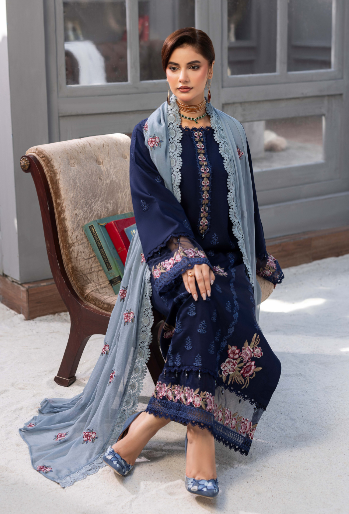 Humdum Fareeha Embroidered Viscose Unstitched 3Pc Suit D-08