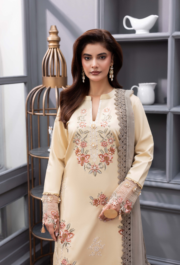 Humdum Fareeha Embroidered Viscose Unstitched 3Pc Suit D-09