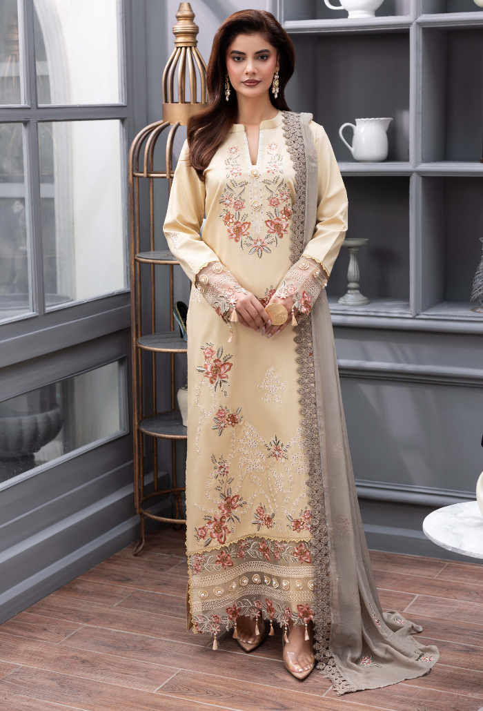 Humdum Fareeha Embroidered Viscose Unstitched 3Pc Suit D-09