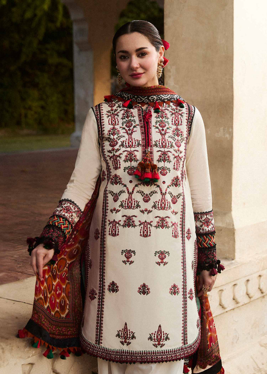 Hussain Rehar Embroidered Luxury Lawn Unstitched 3Pc Suit D-05 FAWN
