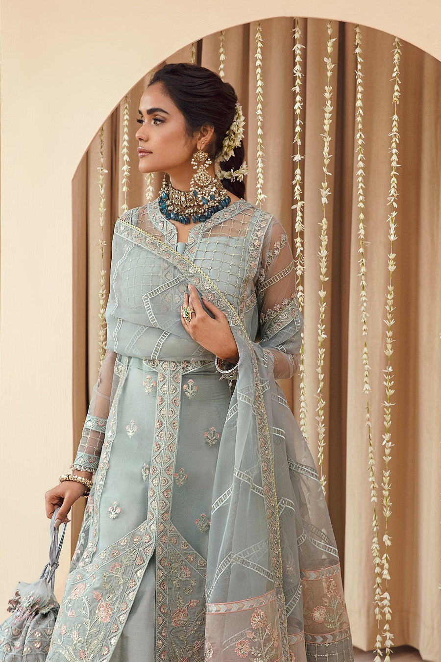 FARASHA Tabeer Embroidered Net Unstitched 3 Piece Suit - 06 Feroza