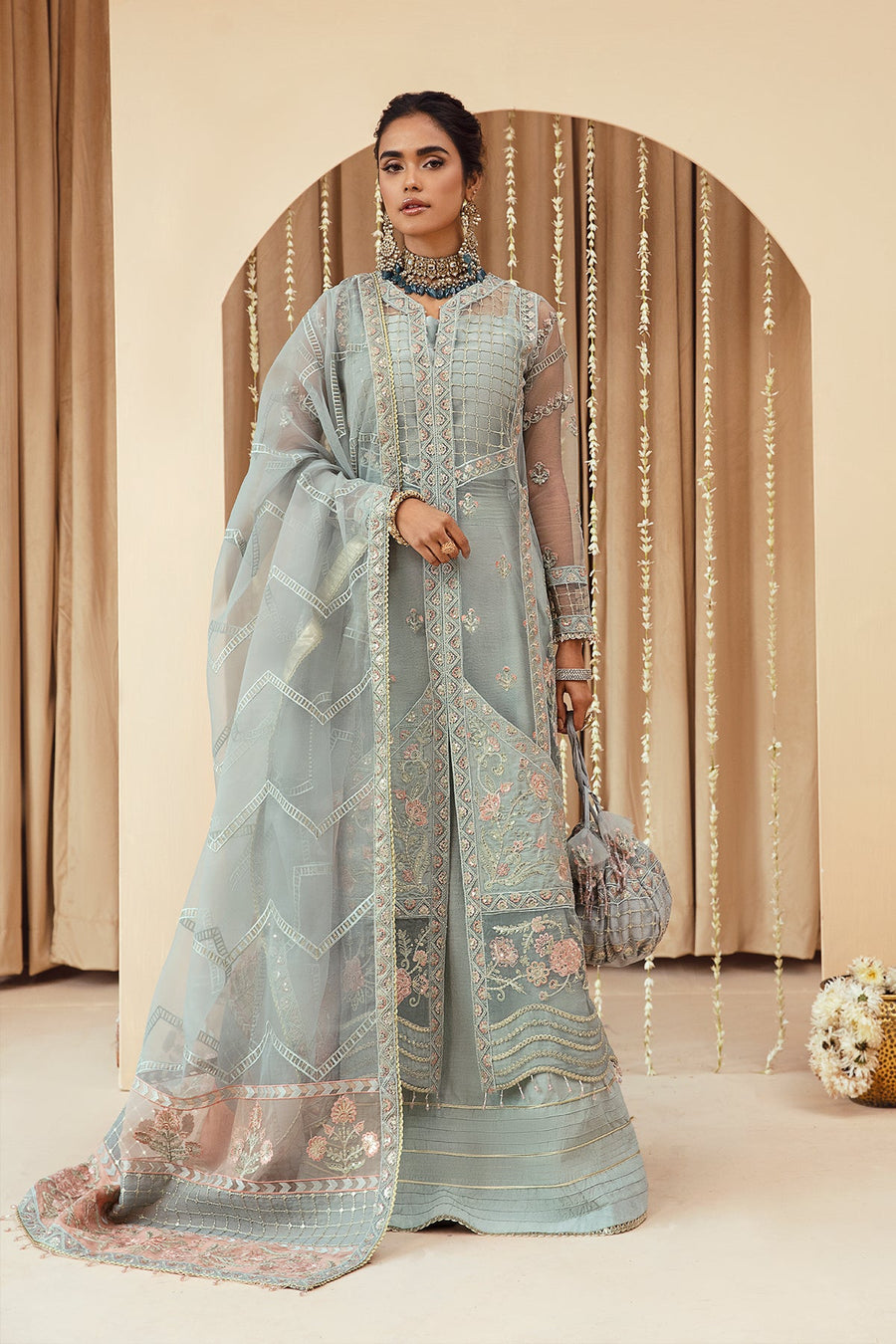FARASHA Tabeer Embroidered Net Unstitched 3 Piece Suit - 06 Feroza