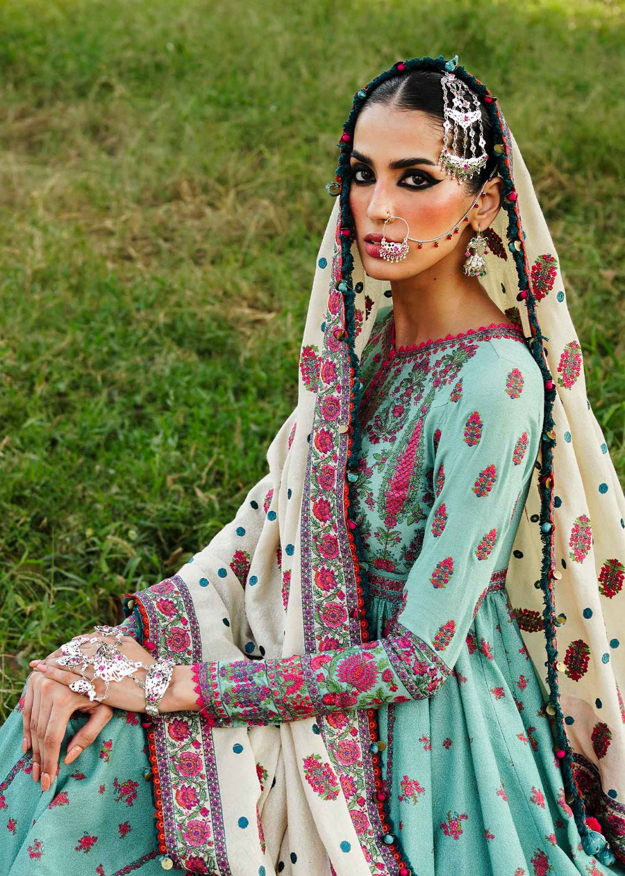 Hussain Rehar Embroidered Karandi Unstitched 3Pc Suit - Ferozi