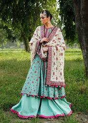 Hussain Rehar Embroidered Karandi Unstitched 3Pc Suit - Ferozi