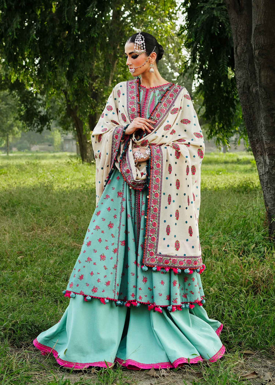 Hussain Rehar Embroidered Karandi Unstitched 3Pc Suit - Ferozi