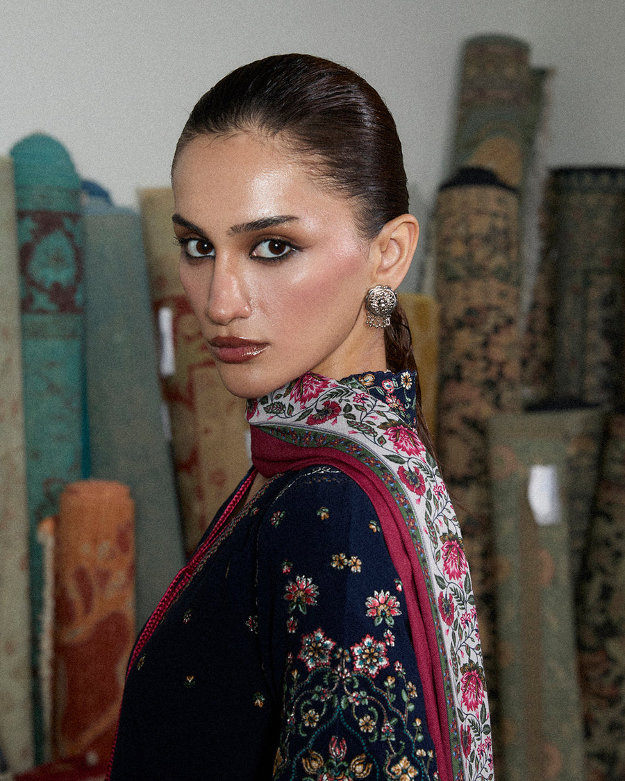 Jugnu Lahore Womenswear Embroidered Karandi Unstitched 3Pc Suit - FIRO