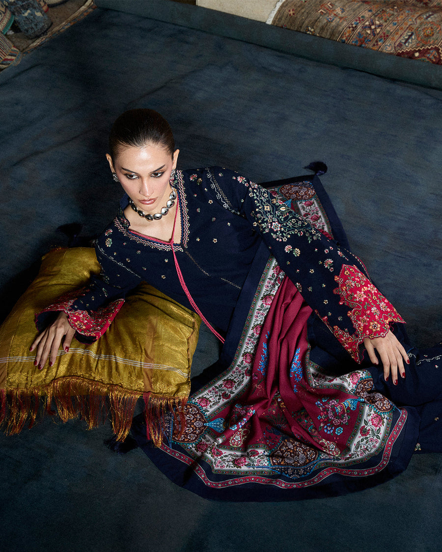 Jugnu Lahore Womenswear Embroidered Karandi Unstitched 3Pc Suit - FIRO