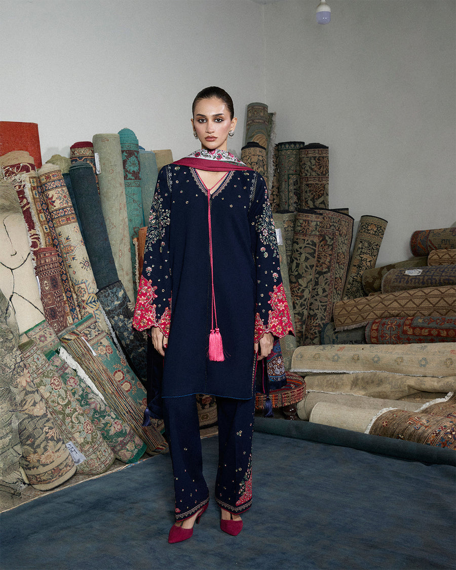 Jugnu Lahore Womenswear Embroidered Karandi Unstitched 3Pc Suit - FIRO
