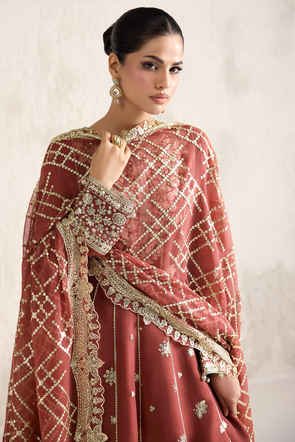 Farasha Embroidered Luxury Chiffon Unstitched 3Pc Suit - Flame Luxe