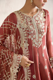 Farasha Embroidered Luxury Chiffon Unstitched 3Pc Suit - Flame Luxe