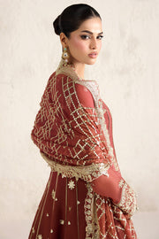 Farasha Embroidered Luxury Chiffon Unstitched 3Pc Suit - Flame Luxe