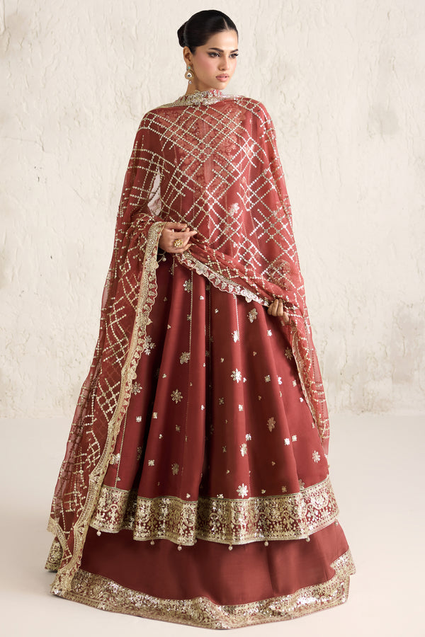 Farasha Embroidered Luxury Chiffon Unstitched 3Pc Suit - Flame Luxe