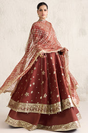 Farasha Embroidered Luxury Chiffon Unstitched 3Pc Suit - Flame Luxe