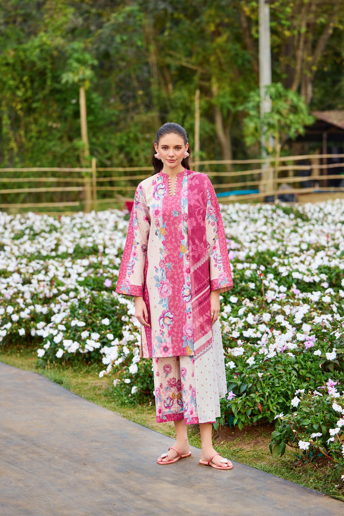 Farasha Summer Co Ords Printed Lawn Unstitched 3Pc Suit - Fleur Royale