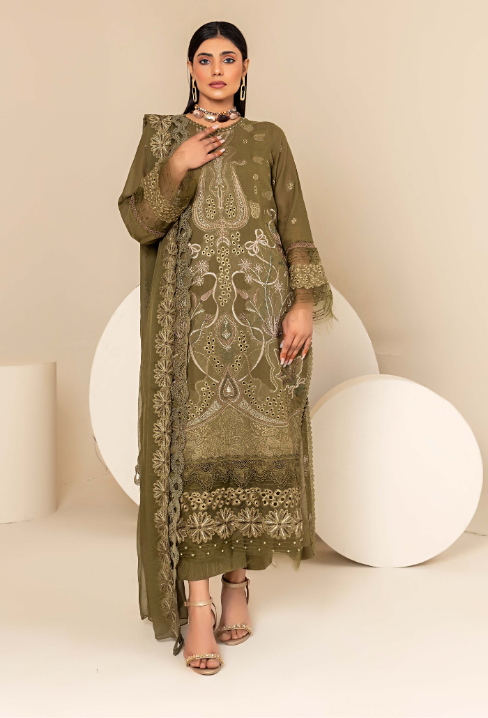 Flora by Humdum Embroidered Swiss Lawn Unstitched 3Pc Suit FS-01