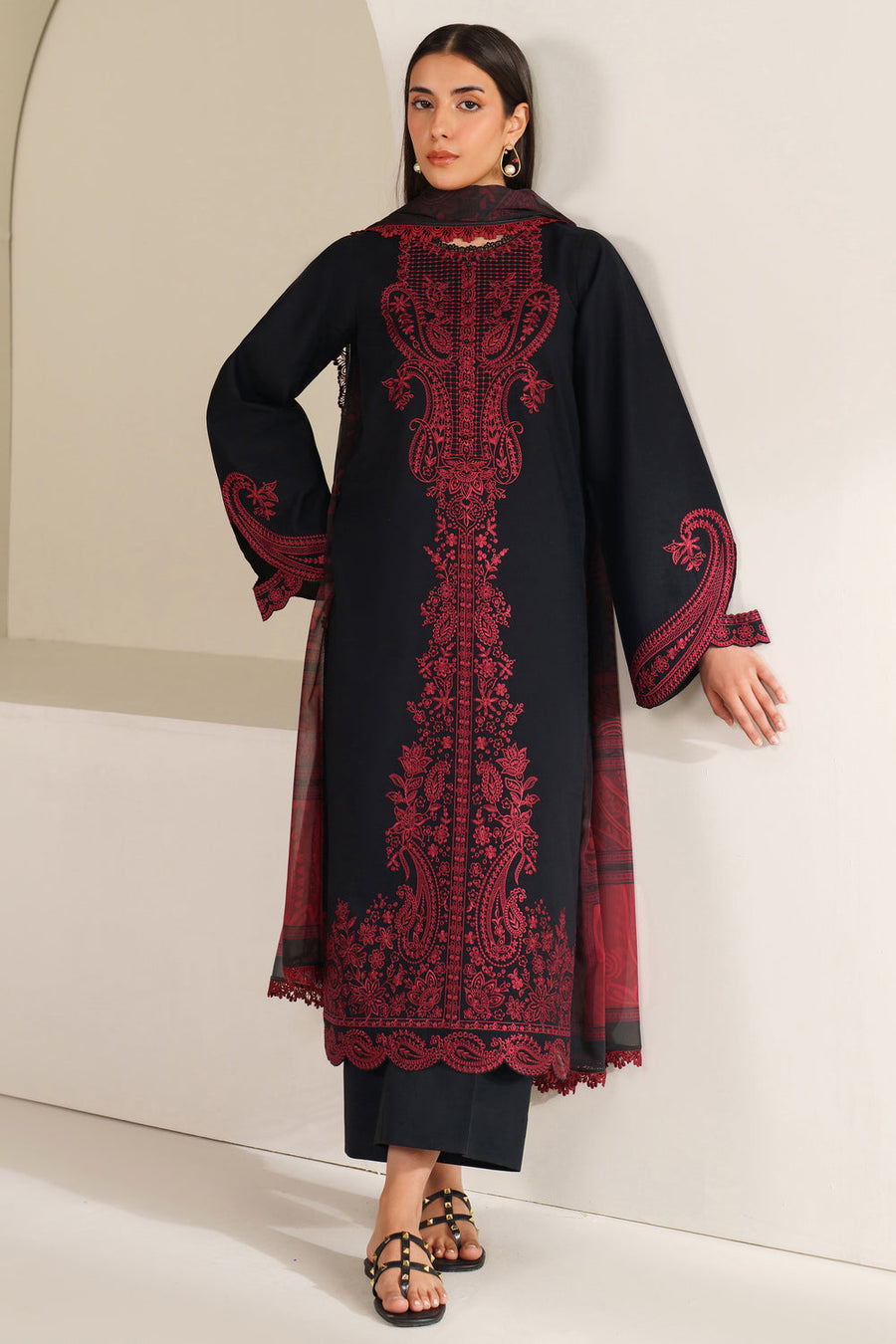 Farasha Summer Weaves Embroidered Lawn Unstitched 3Pc Suit - Floral Flame
