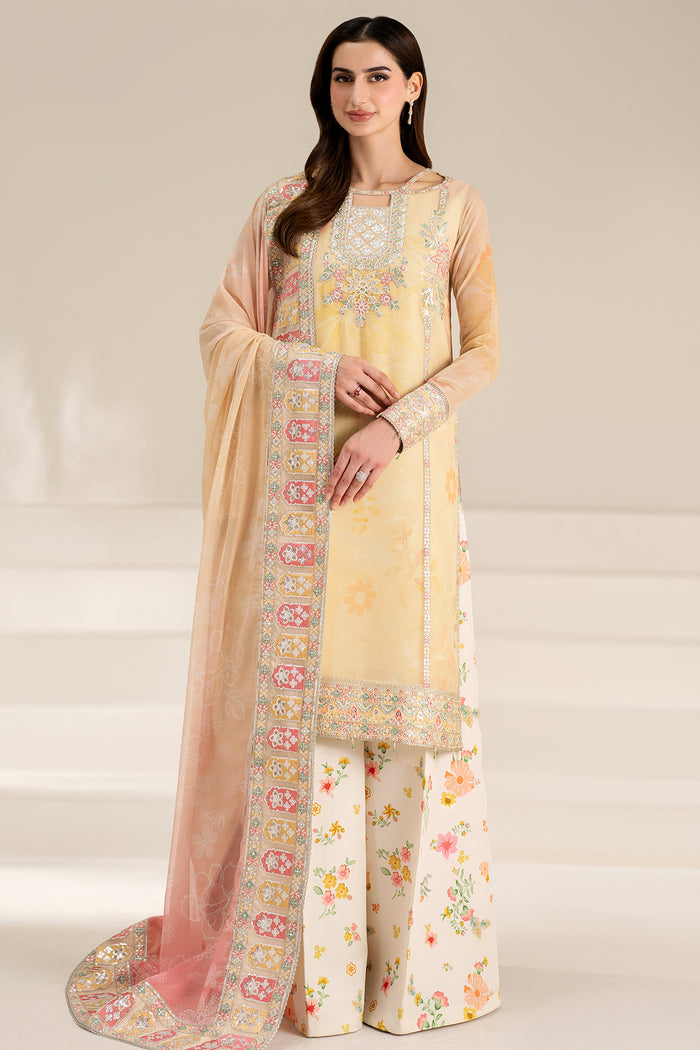 Farasha Fiorella Embroidered Chiffon Unstitched 3Pc Suit - Floral Ray