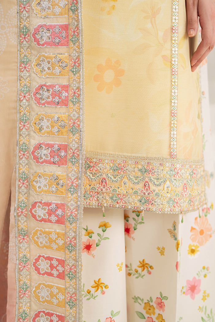 Farasha Fiorella Embroidered Chiffon Unstitched 3Pc Suit - Floral Ray