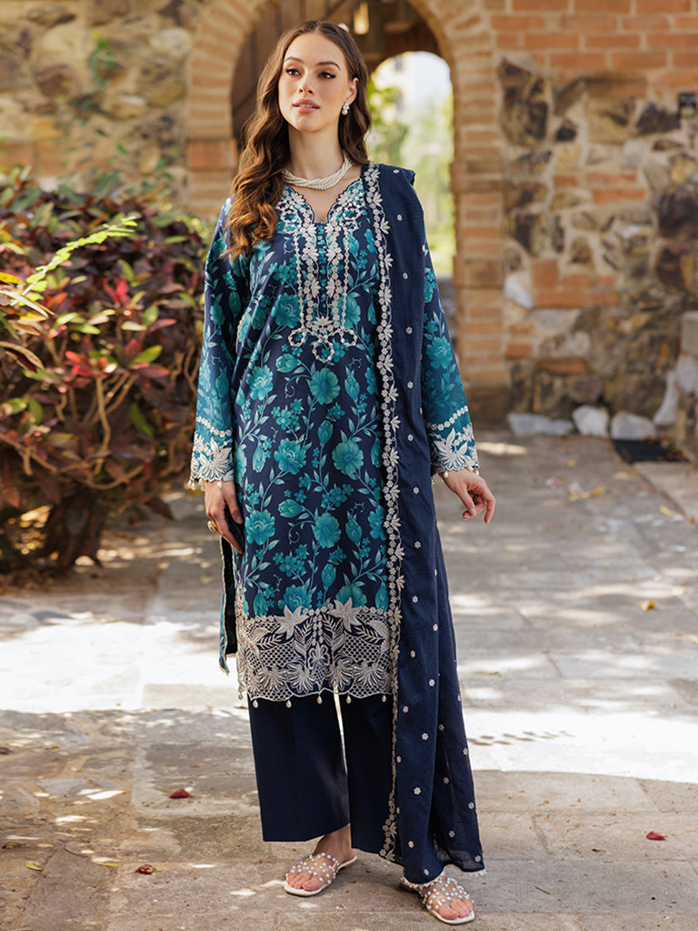 RajBari Nissa Floral Symphony Embroidered Lawn Unstitched 3Pc Suit D-12