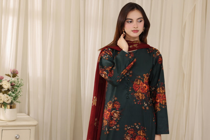 Feathers Threads of Poetry Unstitched Lawn 3Pc Suit Foliage Franchise-FT769