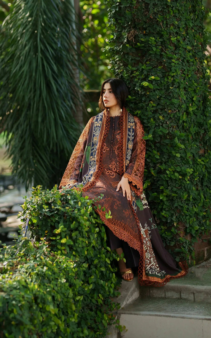 Asifa & Nabeel Meraki Embroidered Viscose Unstitched 3Pc Suit - Forest Calm