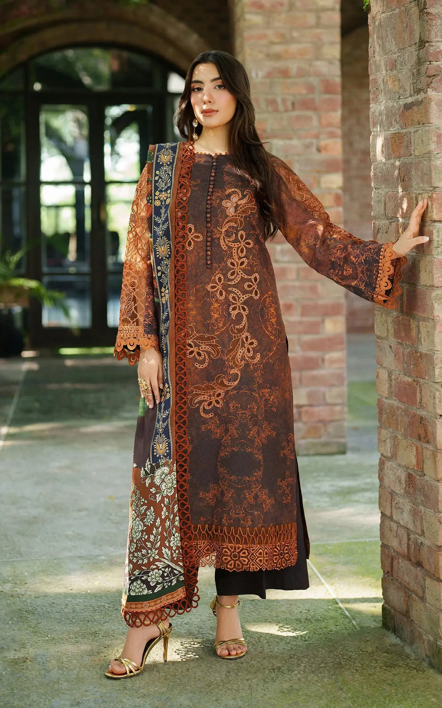 Asifa & Nabeel Meraki Embroidered Viscose Unstitched 3Pc Suit - Forest Calm