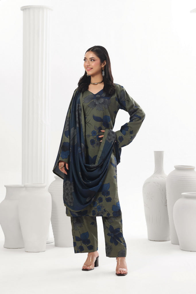 Feathers Digital Printed Dhanak Unstitched 3Pc Suit Frigate Ferry-FT801