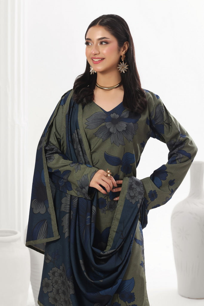Feathers Digital Printed Dhanak Unstitched 3Pc Suit Frigate Ferry-FT801