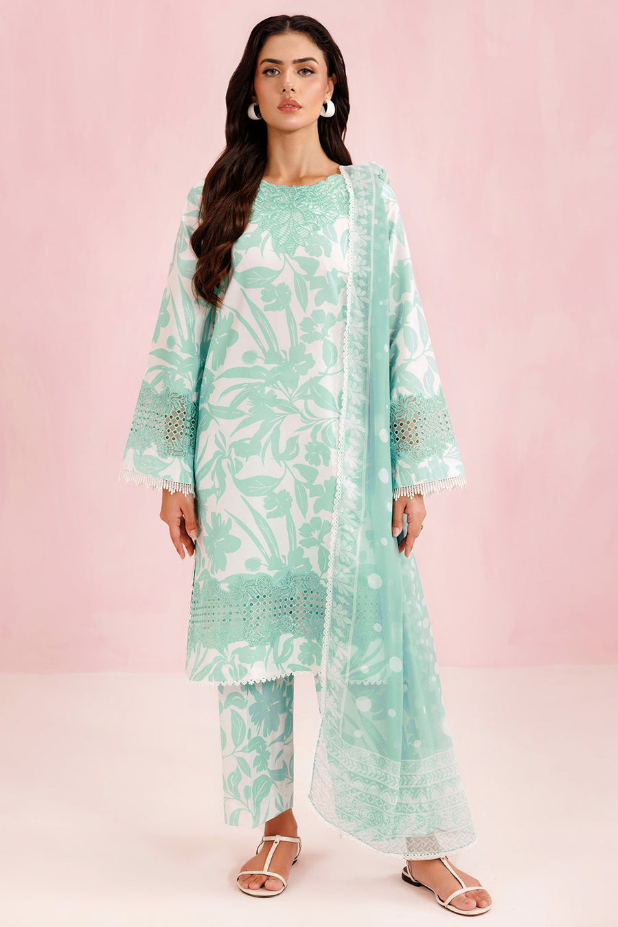 Farasha Summer Essentials Embroidered Lawn Unstitched 3Pc Suit - Frost Petal