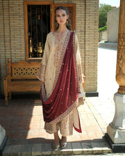 Hemline by Mushq Bukhara Embroidered Karandi Unstitched 3Pc Suit - Frosted Dome