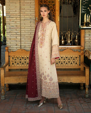 Hemline by Mushq Bukhara Embroidered Karandi Unstitched 3Pc Suit - Frosted Dome