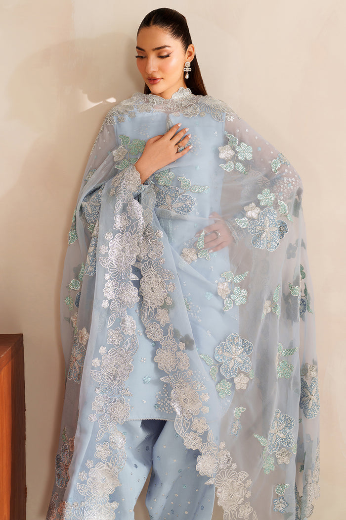 Farasha Luxury Embroidered Chiffon Unstitched 3Pc Suit - Frosted Mist