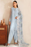 Farasha Luxury Embroidered Chiffon Unstitched 3Pc Suit - Frosted Mist