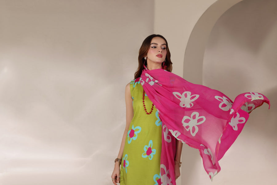 Feathers Premium Printed Lawn Unstitched 3Pc Suit Fuchsia Bloom-FT652