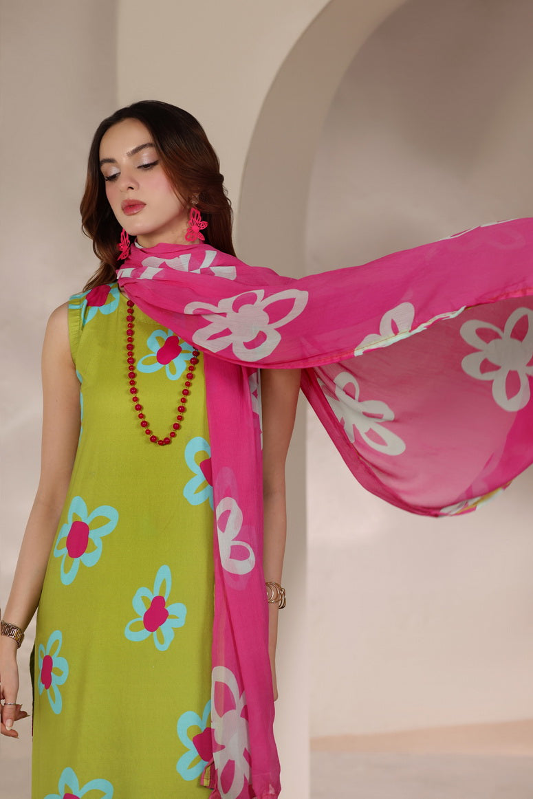 Feathers Premium Printed Lawn Unstitched 3Pc Suit Fuchsia Bloom-FT652