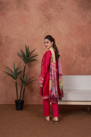 Feathers Premium Embroidered Lawn Unstitched 3Pc Suit - Fuchsia Cameo Trim
