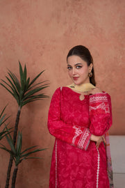 Feathers Premium Embroidered Lawn Unstitched 3Pc Suit - Fuchsia Cameo Trim