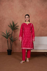 Feathers Premium Embroidered Lawn Unstitched 3Pc Suit - Fuchsia Cameo Trim