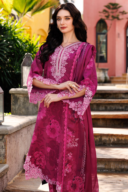 Farasha Summer Essentials Embroidered Lawn Unstitched 3Pc Suit - Fuchsia Flare