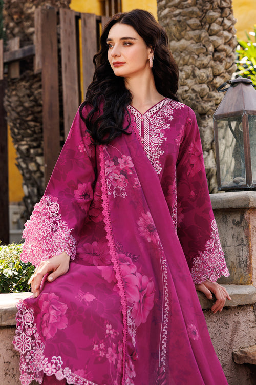 Farasha Summer Essentials Embroidered Lawn Unstitched 3Pc Suit - Fuchsia Flare