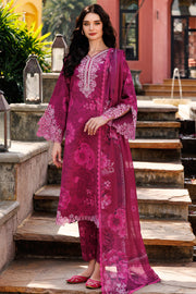 Farasha Summer Essentials Embroidered Lawn Unstitched 3Pc Suit - Fuchsia Flare